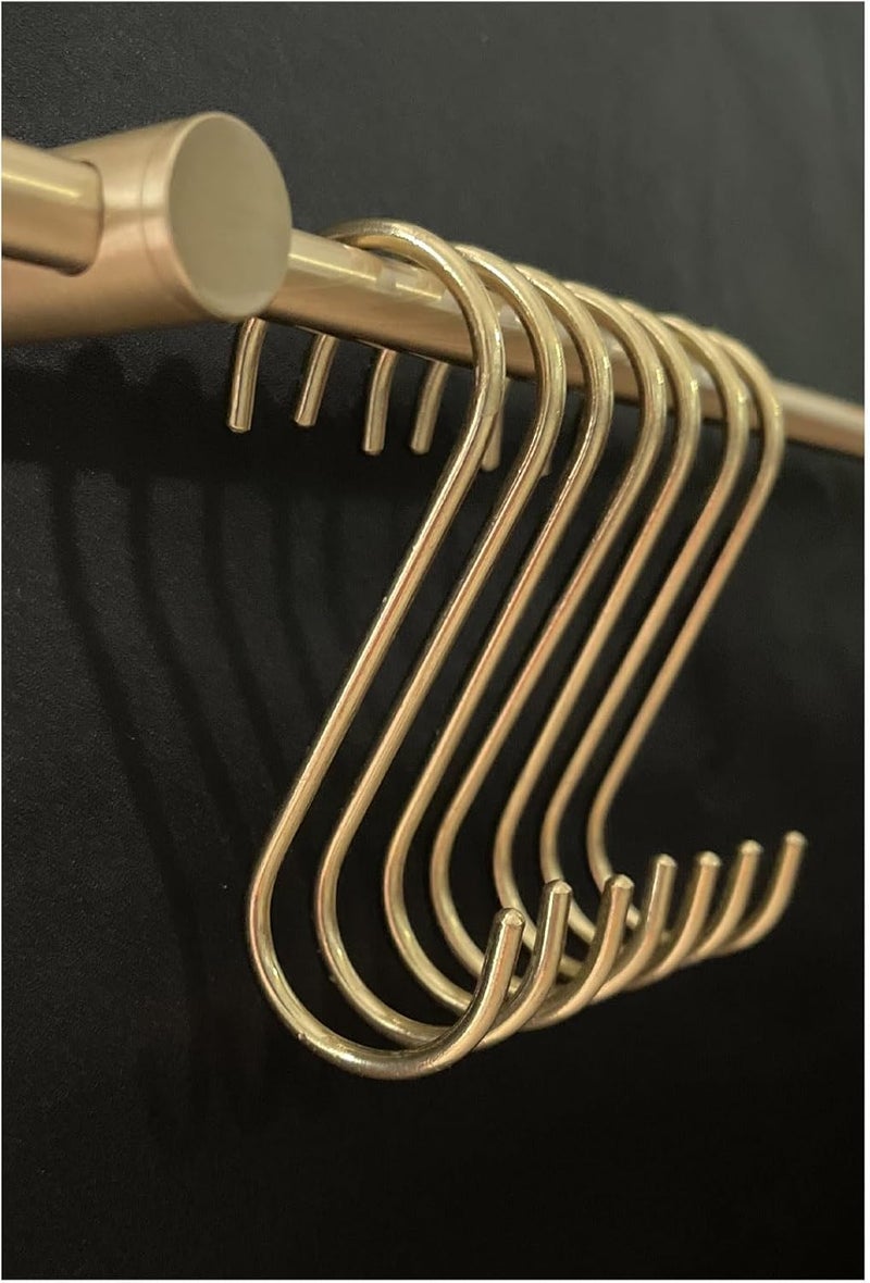 DaylyFav S Hooks, Solid Brass, Round-End Craftsmanship, 7 Pack, Gold - for Kitchen Rack Rail Closet Dorm Hanging Pans Pots Coffee Mugs Jeans Towels Bags Purse - Image 1